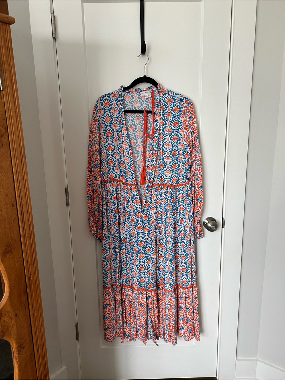 Never Fully Dressed Blue & Coral Printed Tiered Midi Dress
